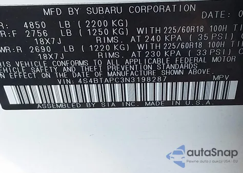 2022 Subaru Outback Touring from USA, damaged, VIN 4S4BTAPC3N3198287